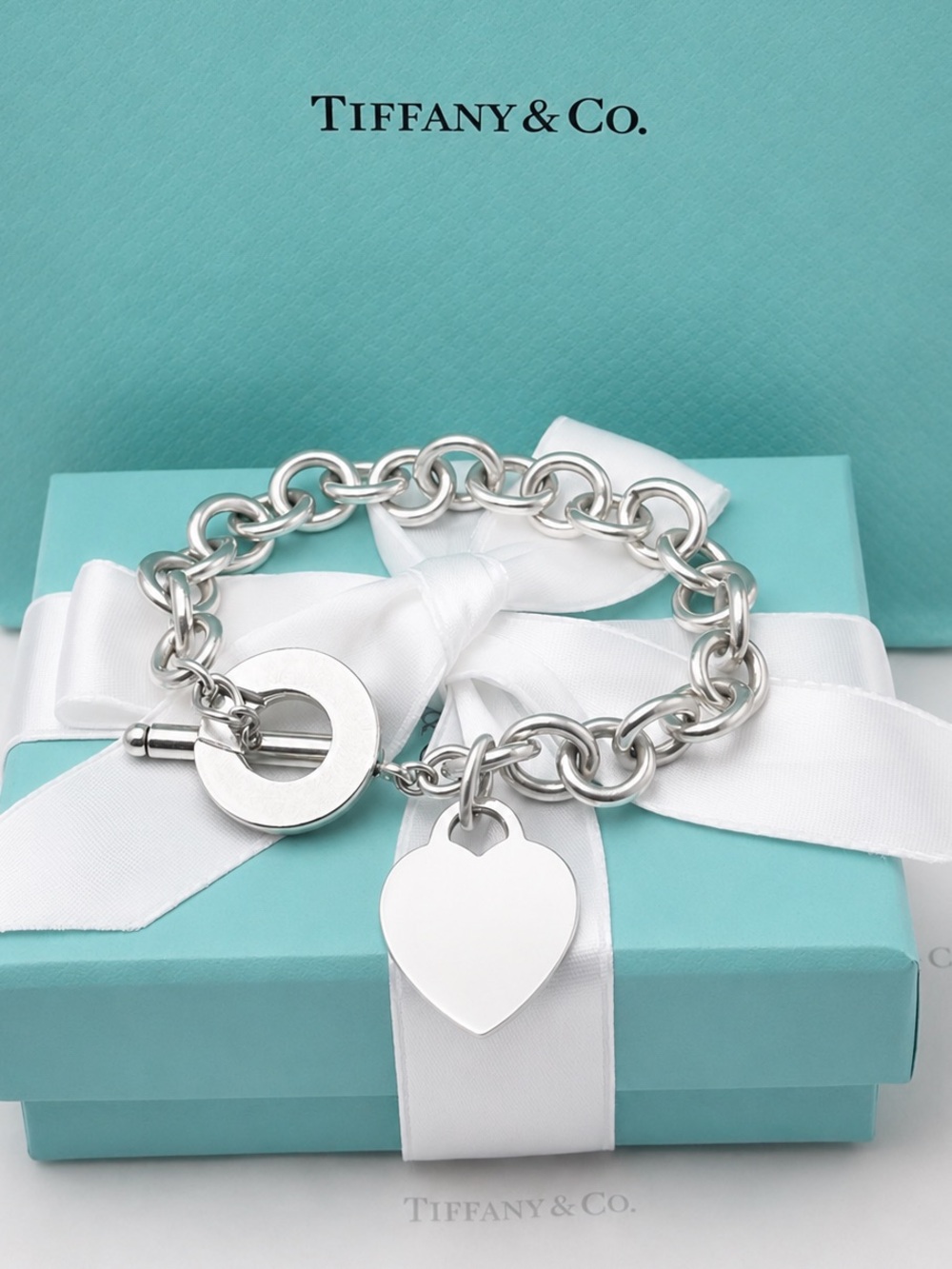 Tiffany & Co. Heart Tag Charm Toggle Bracelet Sterling Silver 925 Gift Box Pouch - Picture 6 of 11